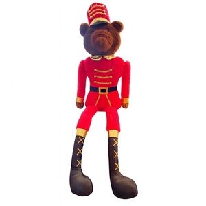 Plush Christmas Toy Soldier Bear – Festive Holiday Decor in Red & Gold